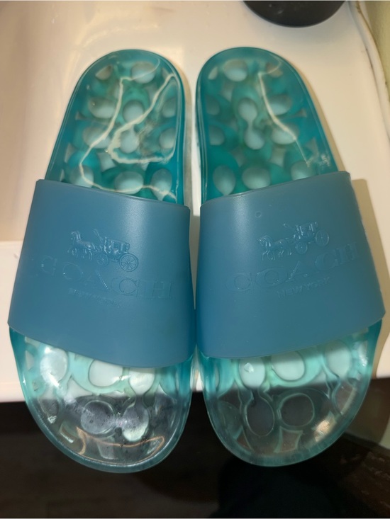 Coach Shoes - Coach Blue Teal Slide Sandals